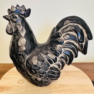 Elegant Black Rooster Sculpture